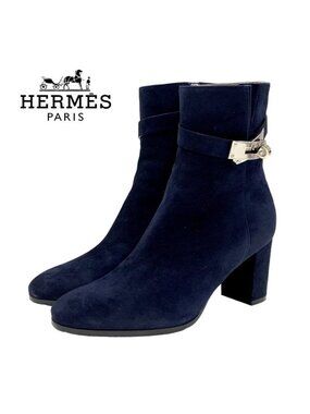 Hermes Saint Germain Boots Short Shoes Kelly Hardware Suede Navy